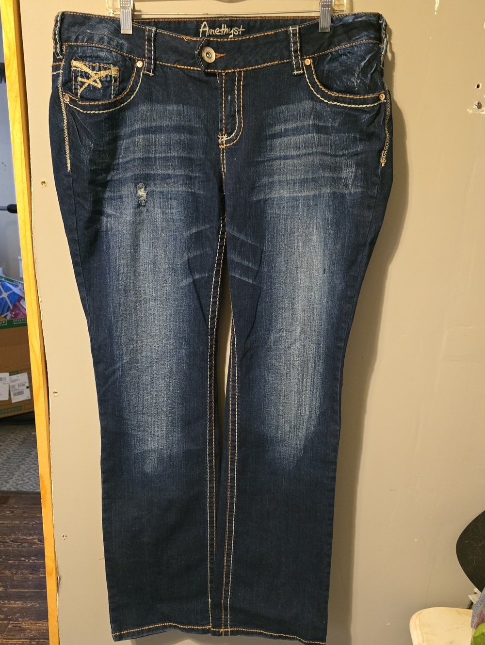 Amethyst Jeans Women's Dark Blue Boot Cut Jeans with Contrast Stitching